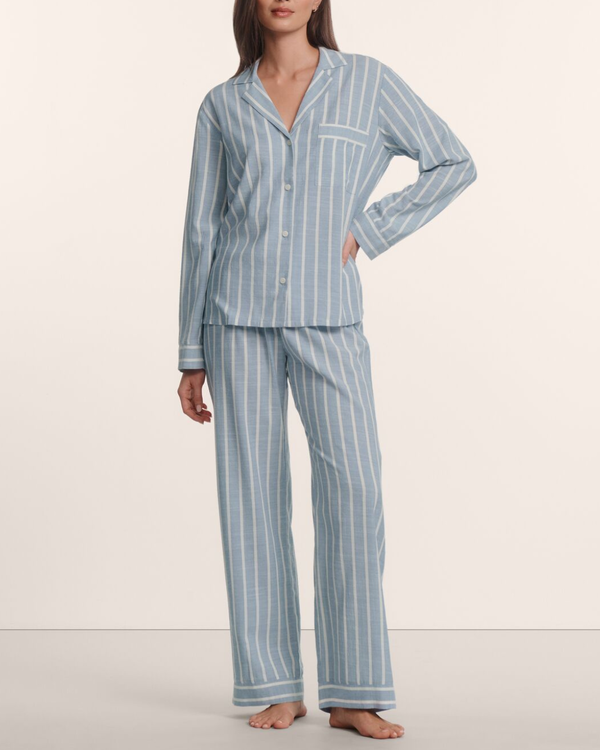 Eberjey Nautico Long Pajama Set - Classic Stripe Slate Blue/Ivory