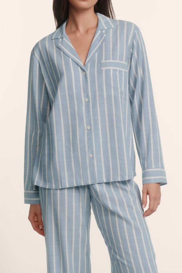 Eberjey Nautico Long Pajama Set - Classic Stripe Slate Blue/Ivory