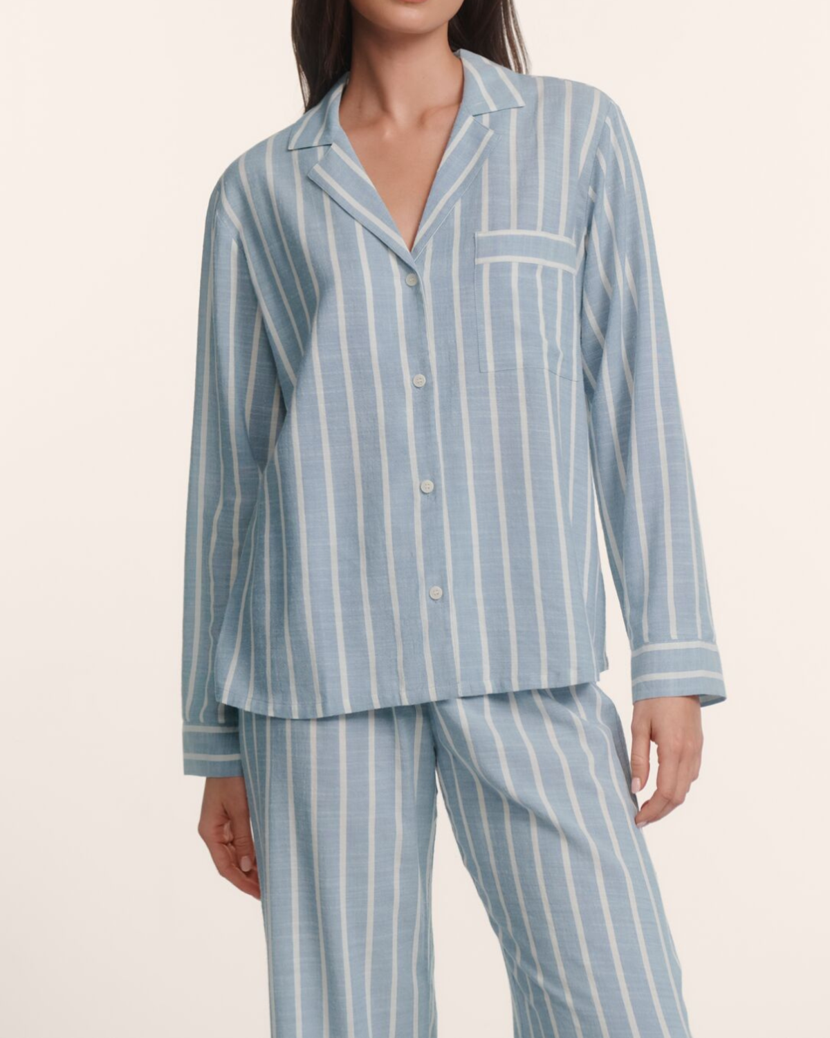 Eberjey Nautico Long Pajama Set - Classic Stripe Slate Blue/Ivory - Image 2 of 4