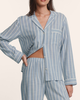 Eberjey Nautico Long Pajama Set - Classic Stripe Slate Blue/Ivory - Thumbnail 3
