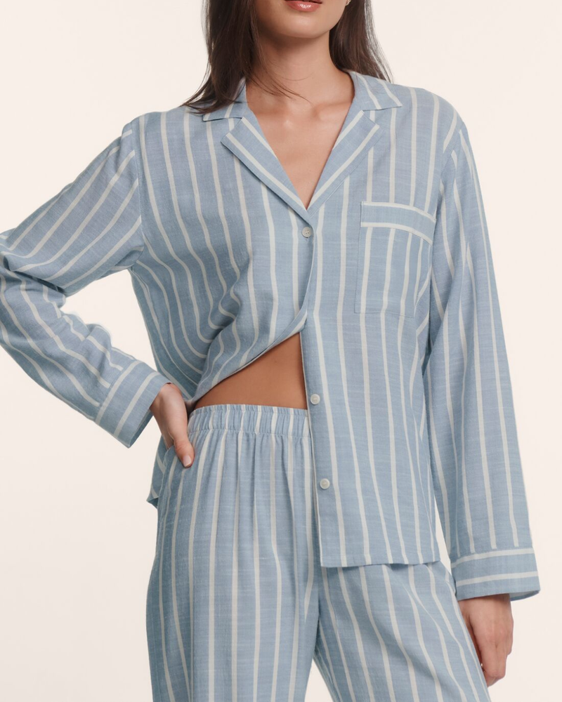 Eberjey Nautico Long Pajama Set - Classic Stripe Slate Blue/Ivory