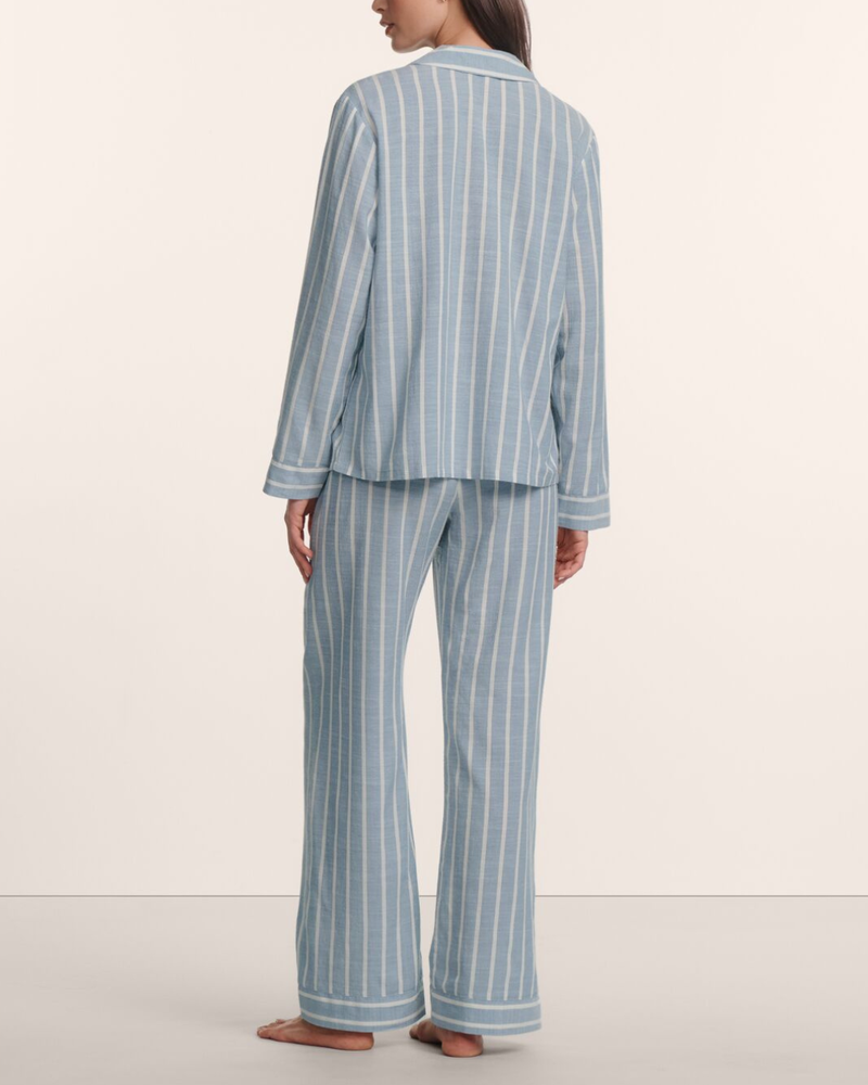 Eberjey Nautico Long Pajama Set - Classic Stripe Slate Blue/Ivory