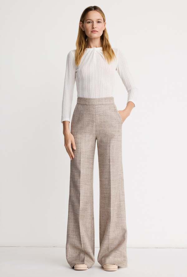 Smythe High Rise Wide Leg Pant - Taupe Tweed