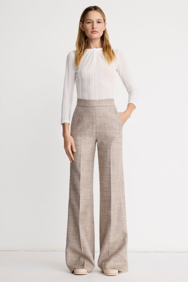 Smythe High Rise Wide Leg Pant - Taupe Tweed