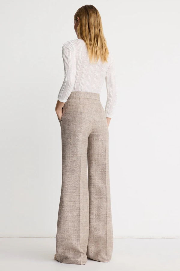 Smythe High Rise Wide Leg Pant - Taupe Tweed