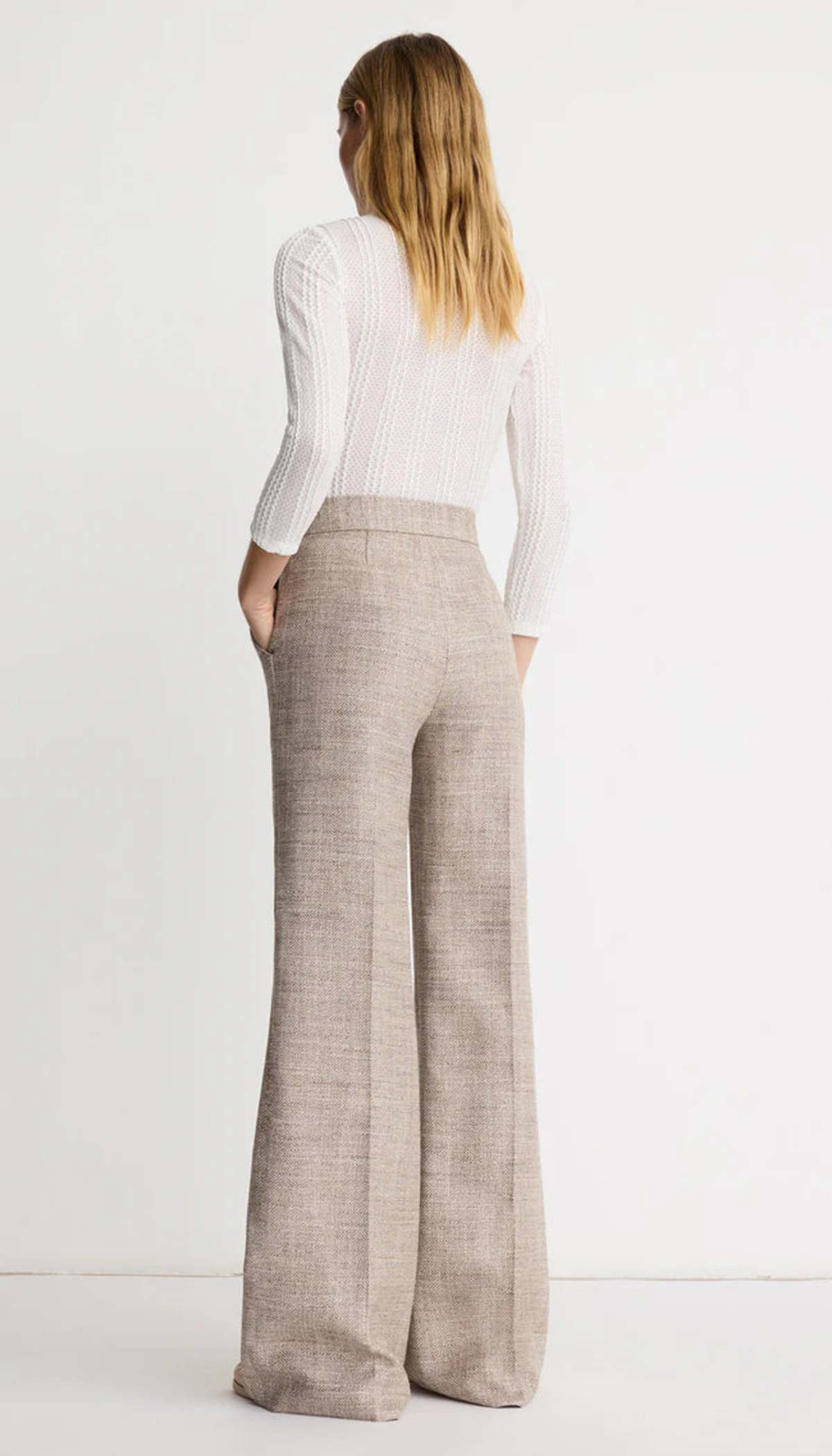 Smythe High Rise Wide Leg Pant - Taupe Tweed - Image 2 of 3