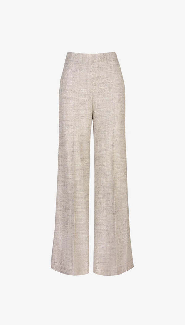 Smythe High Rise Wide Leg Pant - Taupe Tweed