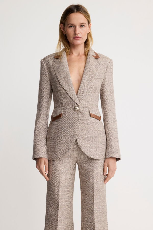 Smythe Taped Seamed Blazer - Taupe Tweed