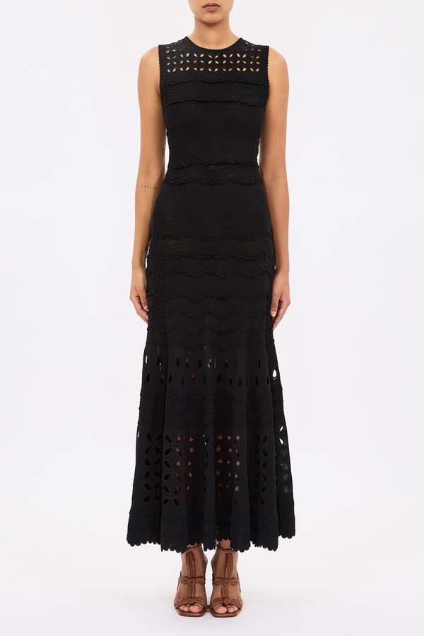 Ulla Johnson Lakshmi Eyelet Knit Dress - Black