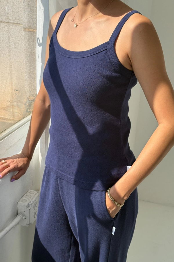 Le Bon Shoppe Pointelle Eve Cami Top - Navy