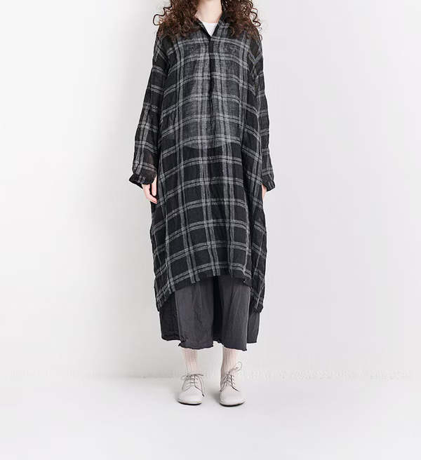 Veritecoeur Linen Check Skipper Dress