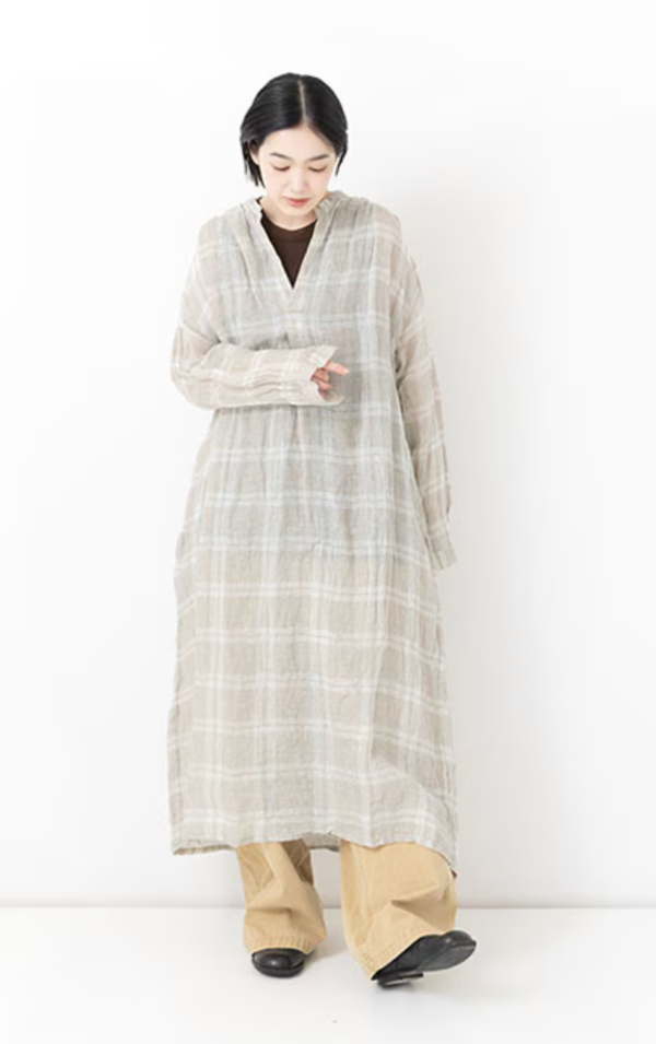 Veritecoeur Linen Check Skipper Dress
