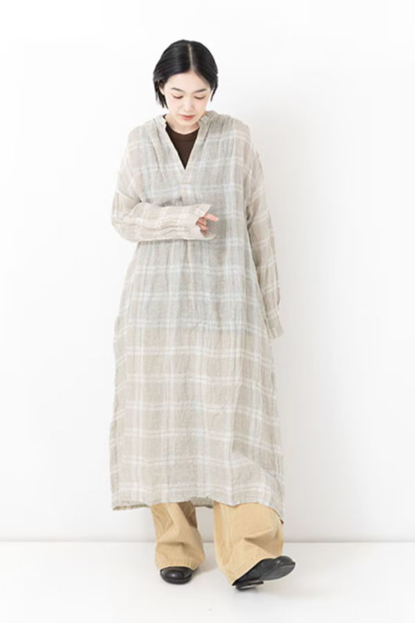 Veritecoeur Linen Check Skipper Dress