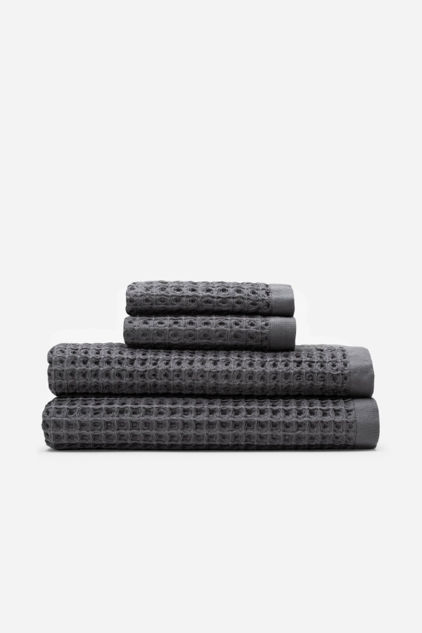 Slowtide Guild Waffle Bath Towel 2-Piece Bundle - Charcoal