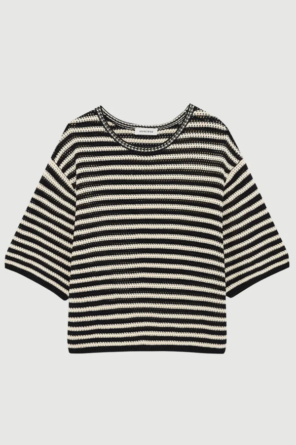 Anine Bing Theo Sweater - Ivory and Black Stripe
