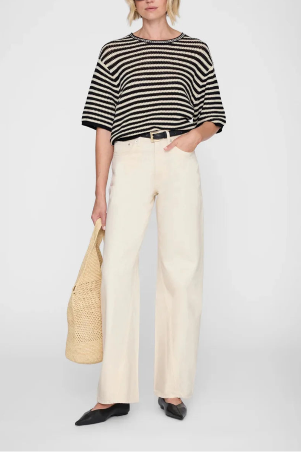 Anine Bing Theo Sweater - Ivory and Black Stripe
