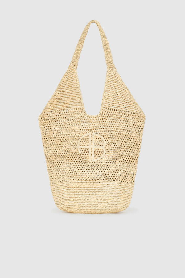 Anine Bing Leah Logo Hobo Raffia Bag - Natural