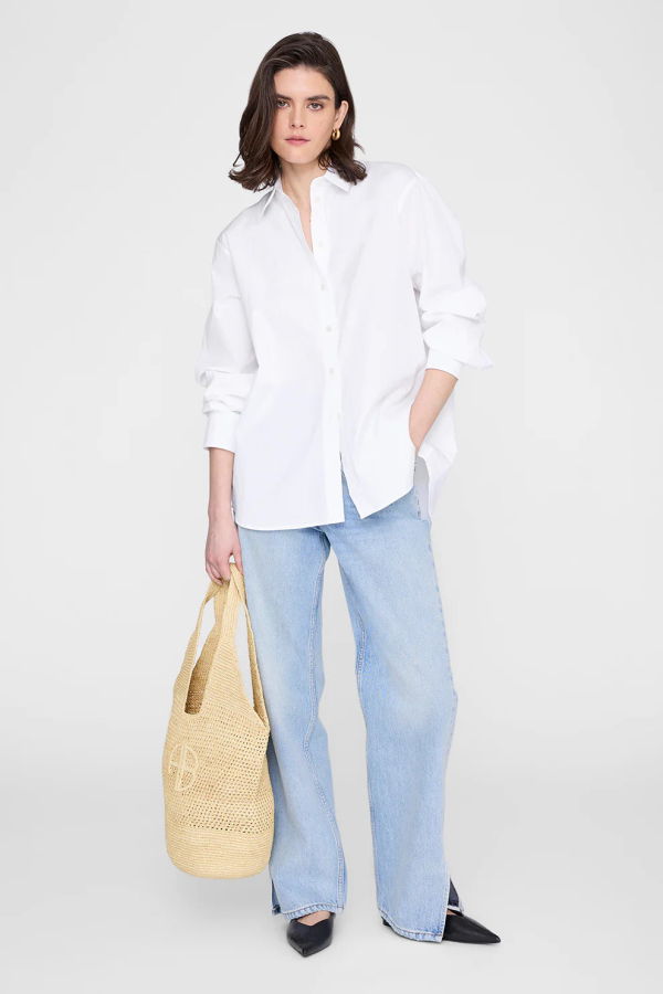 Anine Bing Leah Logo Hobo Raffia Bag - Natural