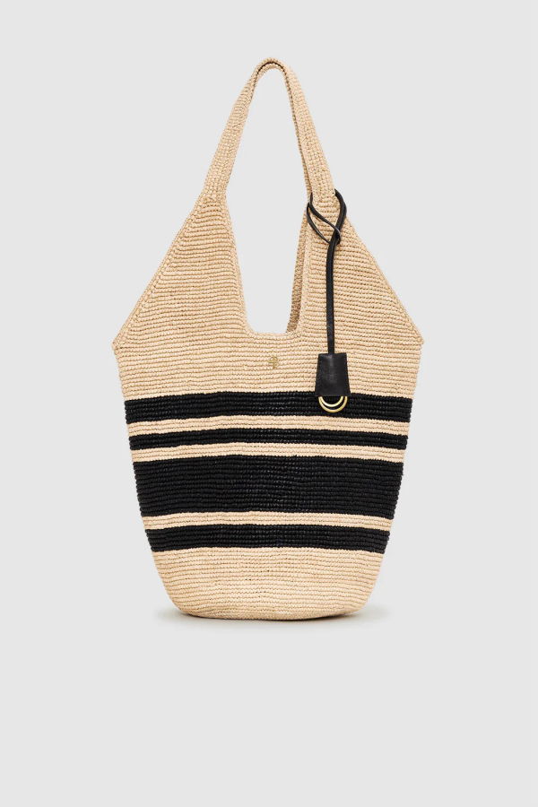 Anine Bing Leah Striped Hobo Bag - Black and Natural Stripe