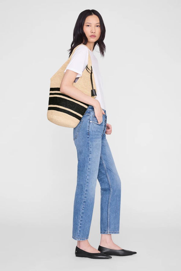 Anine Bing Leah Striped Hobo Bag - Black and Natural Stripe