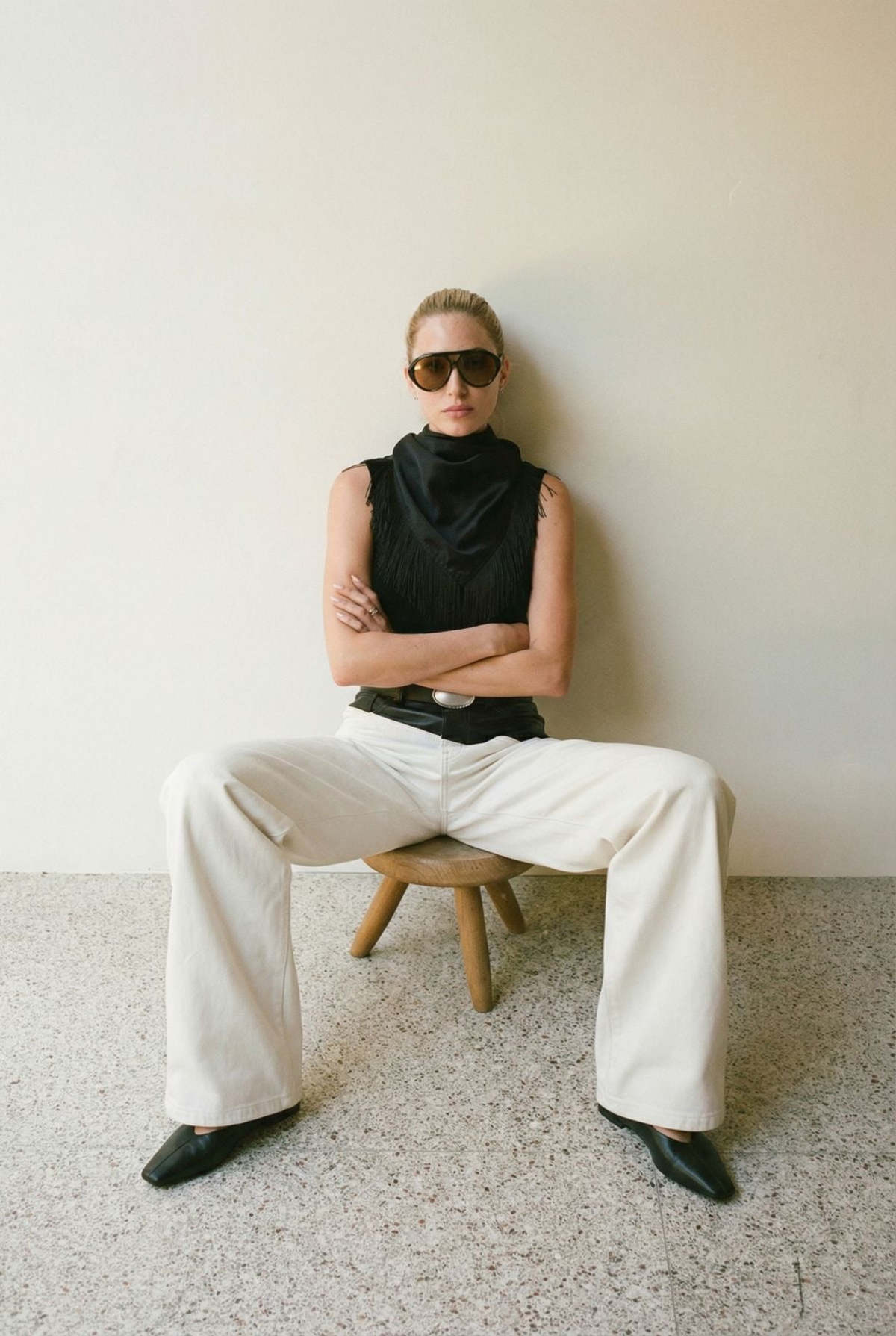 Parentezi Fringe Silk Scarf - Black - Image 4 of 5