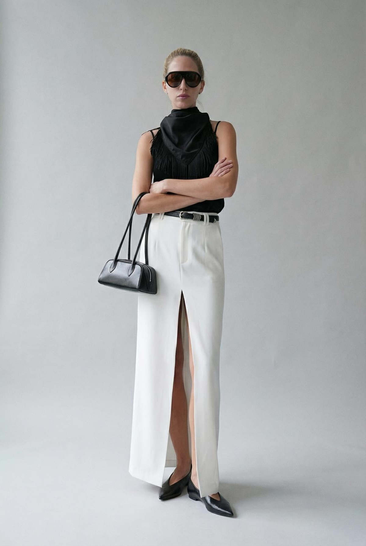 Parentezi Fringe Silk Scarf - Black - Image 5 of 5