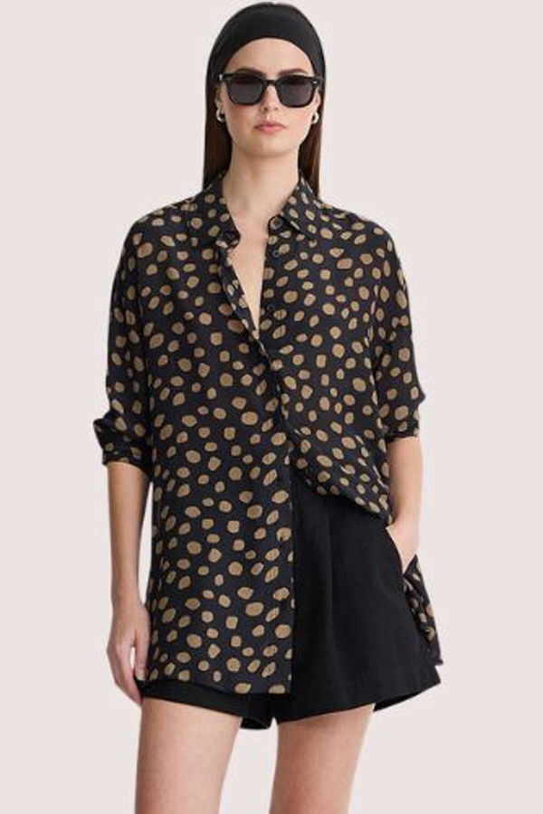 Apiece Apart Isolde Button Down Shirt - Yayoi Black & Camel