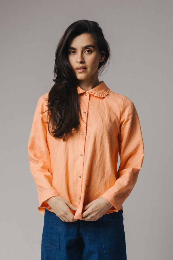 Pamut Apparel USA Ruffle Collar Celine Shirt - Linen