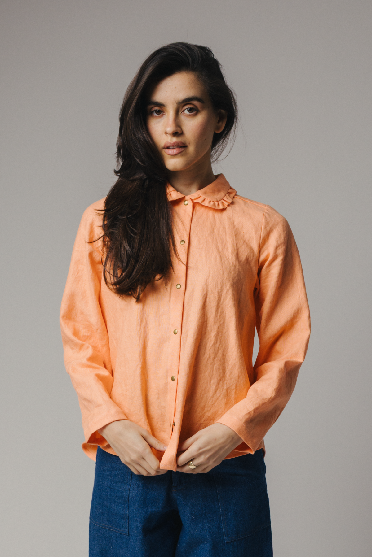 Pamut Apparel USA Ruffle Collar Celine Shirt - Linen - Image 1 of 11