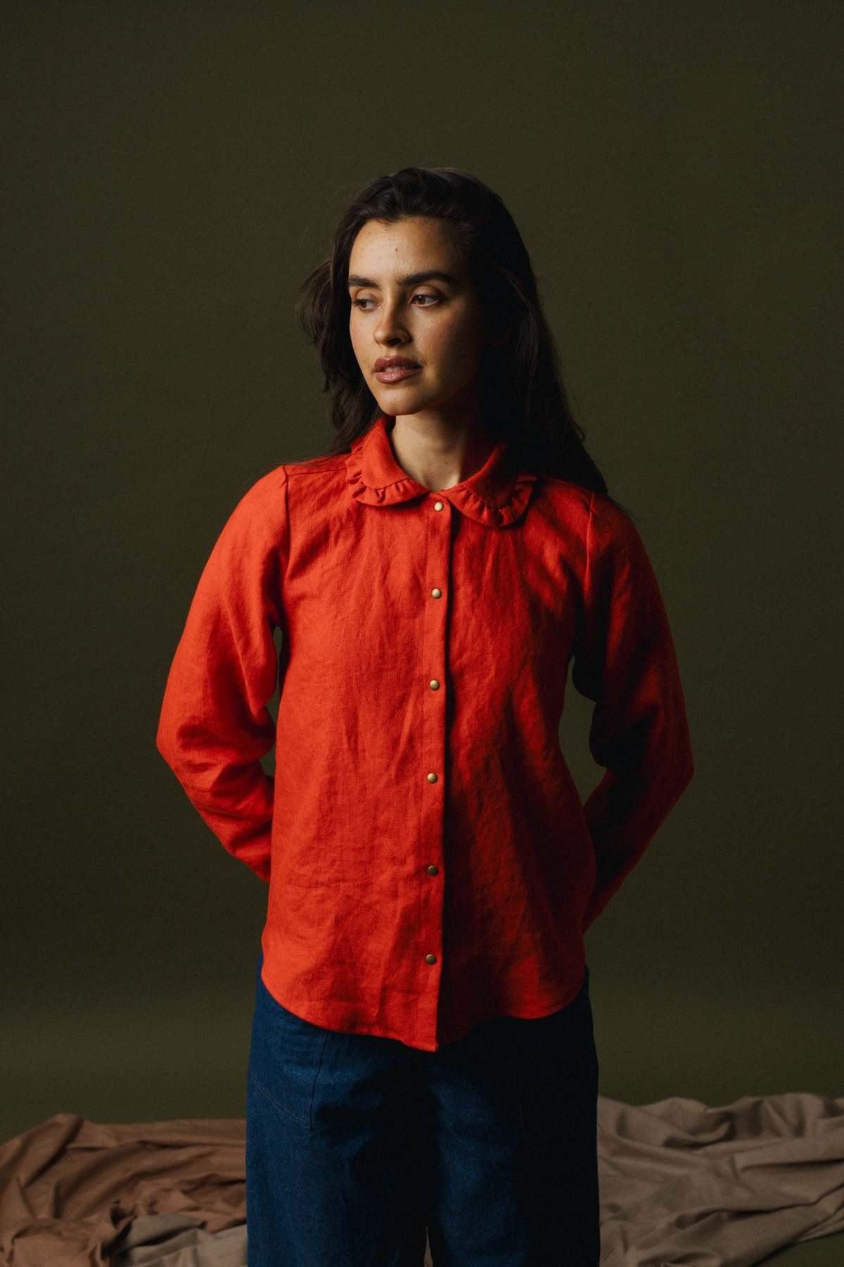 Pamut Apparel USA Ruffle Collar Celine Shirt - Linen - Image 2 of 11