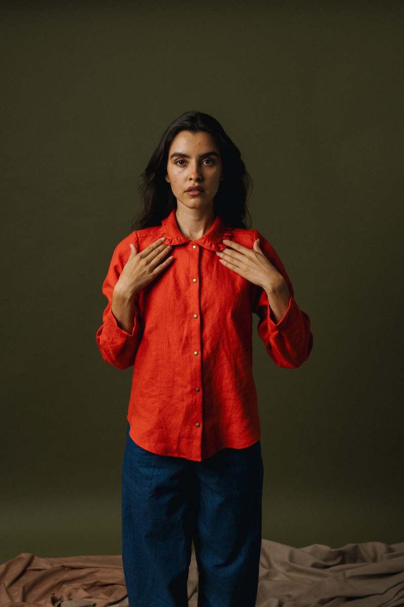 Pamut Apparel USA Ruffle Collar Celine Shirt - Linen