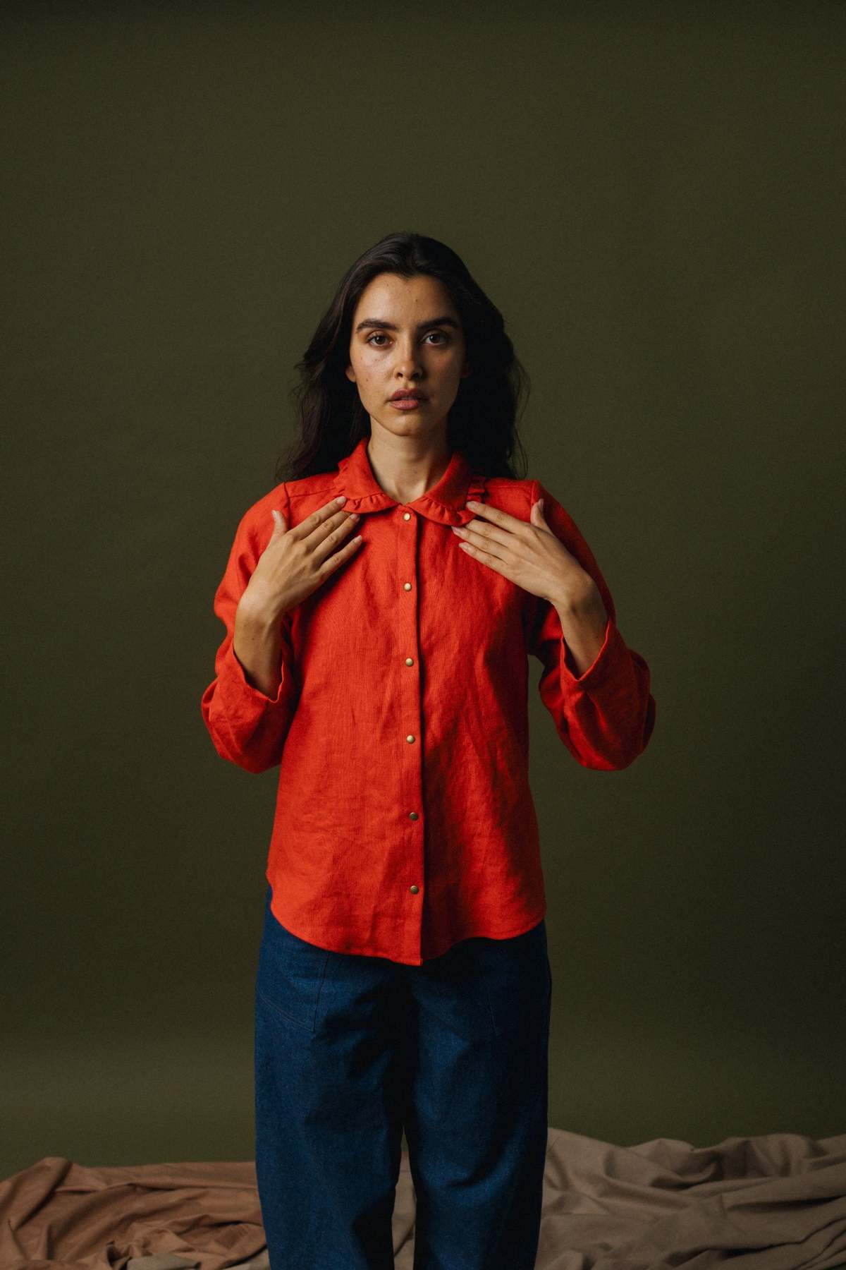 Pamut Apparel USA Ruffle Collar Celine Shirt - Linen - Image 4 of 11