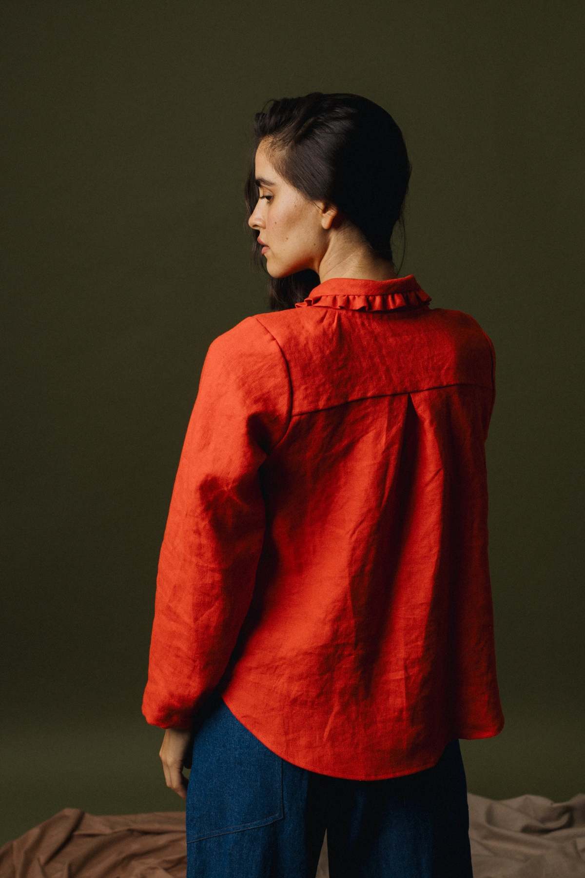 Pamut Apparel USA Ruffle Collar Celine Shirt - Linen - Image 6 of 11