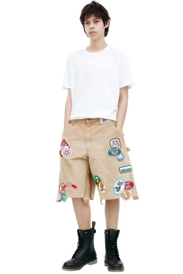 Better With Age Denim Shorts With Patches - Beige
