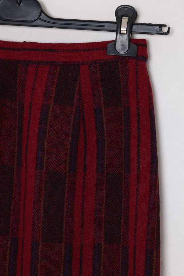 (Unattributed) Circa 1975–1985, wool plaid day skirt, A-line structure, small-scale manufacture