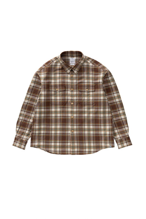 Visvim Brown Wool Linen Lumber Check Long Sleeve Shirt