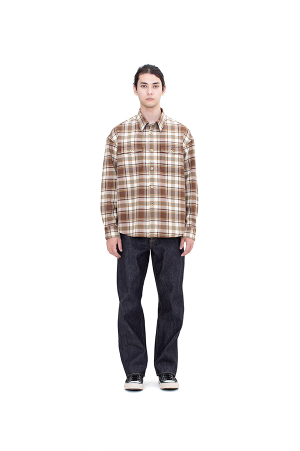 Visvim Brown Wool Linen Lumber Check Long Sleeve Shirt