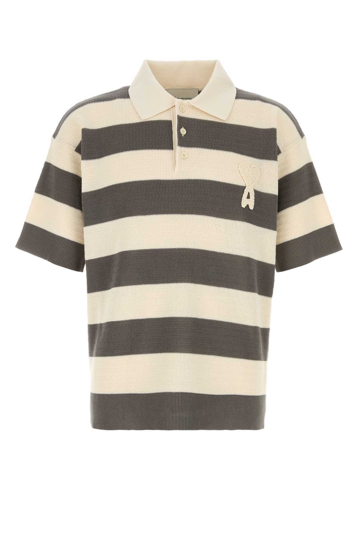 Ami Alexandre Mattiussi Embroidered Cotton Polo Shirt - Blanc Creme Carbone - Image 1 of 2