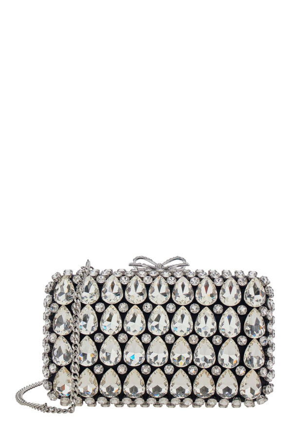 Self-Portrait Black Satin Crystal Clutch Bag