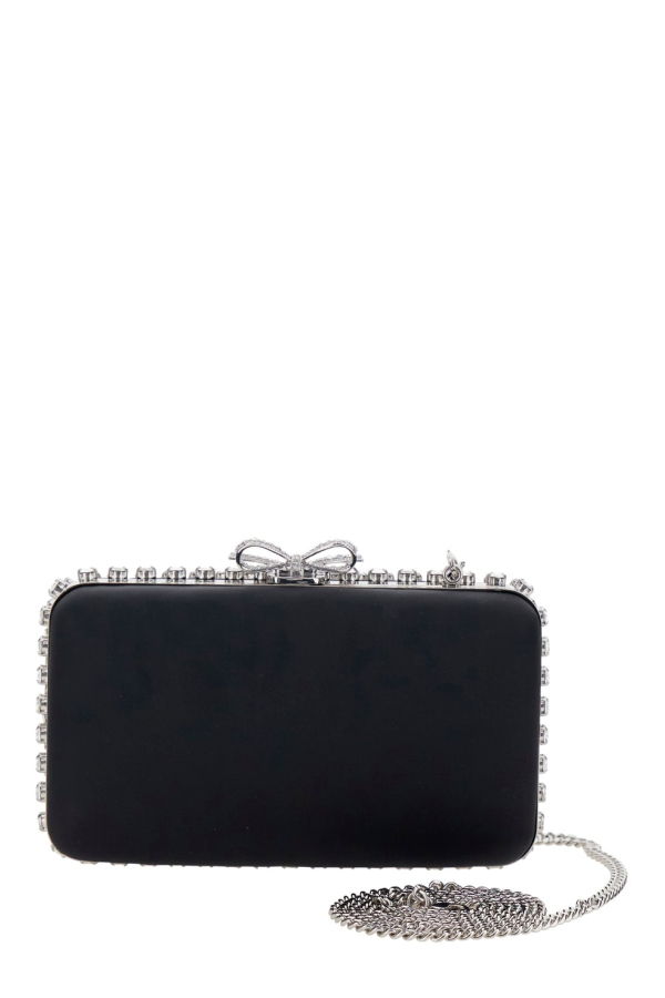 Self-Portrait Black Satin Crystal Clutch Bag
