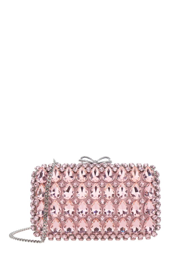 Self-Portrait Satin Crystal Clutch Bag - Pink
