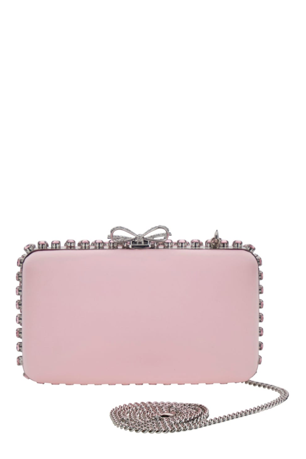 Self-Portrait Satin Crystal Clutch Bag - Pink