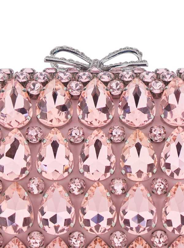 Self-Portrait Satin Crystal Clutch Bag - Pink
