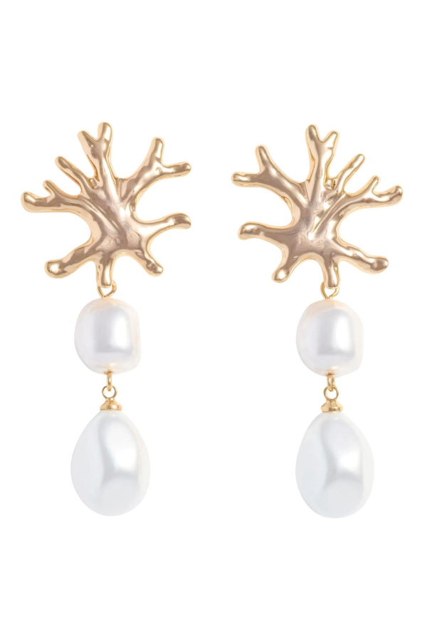 Self-Portrait Pearl and Coral Detail Earrings