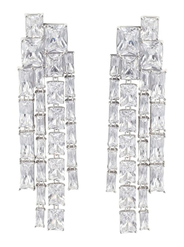 Self-Portrait Square Crystal Dangle Earrings With Crystal Details - Metallic