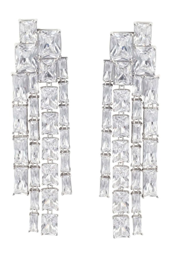 Self-Portrait Square Crystal Dangle Earrings With Crystal Details - Metallic