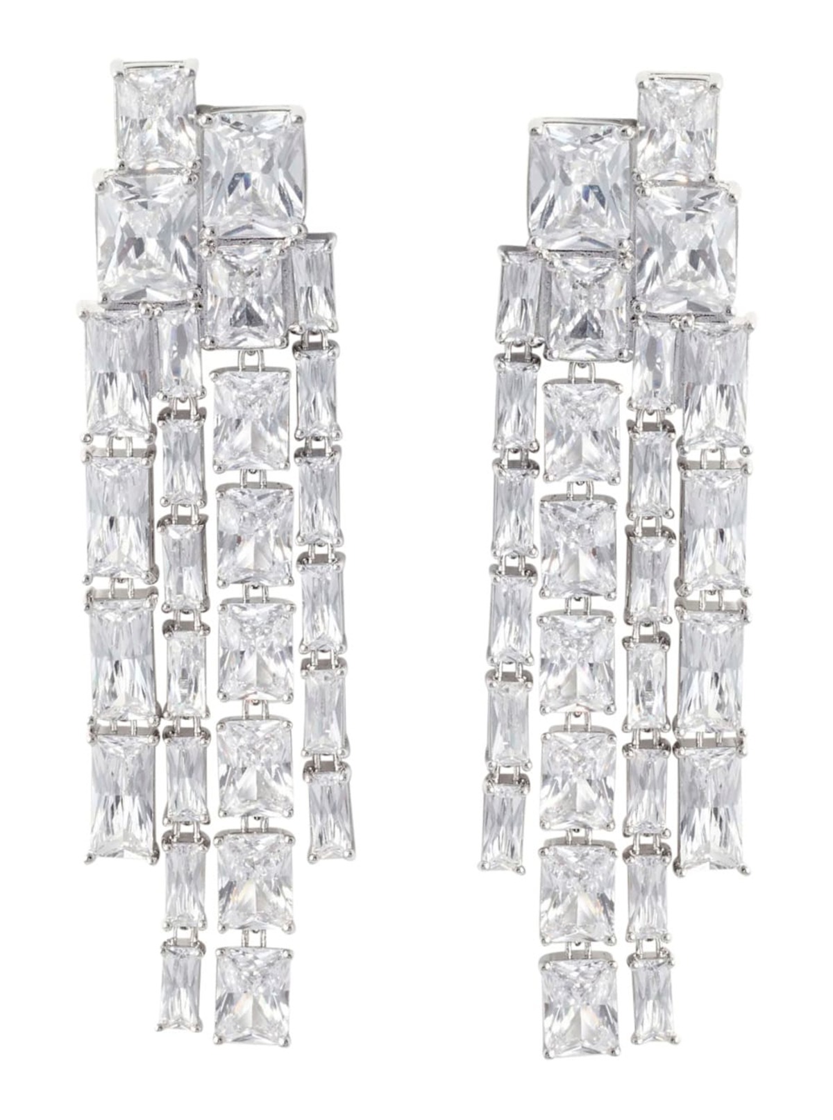 Self-Portrait Square Crystal Dangle Earrings With Crystal Details - Metallic - Image 1 of 2