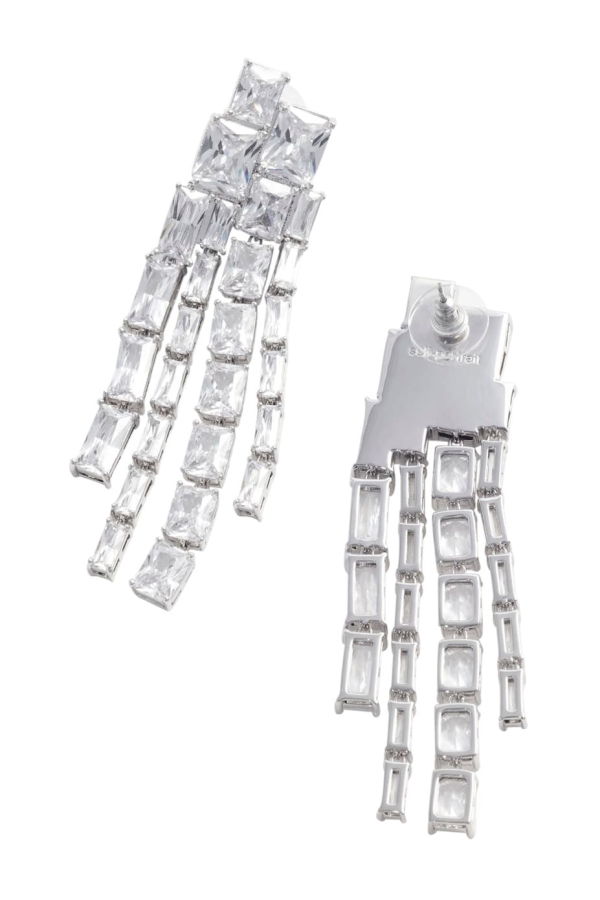 Self-Portrait Square Crystal Dangle Earrings With Crystal Details - Metallic