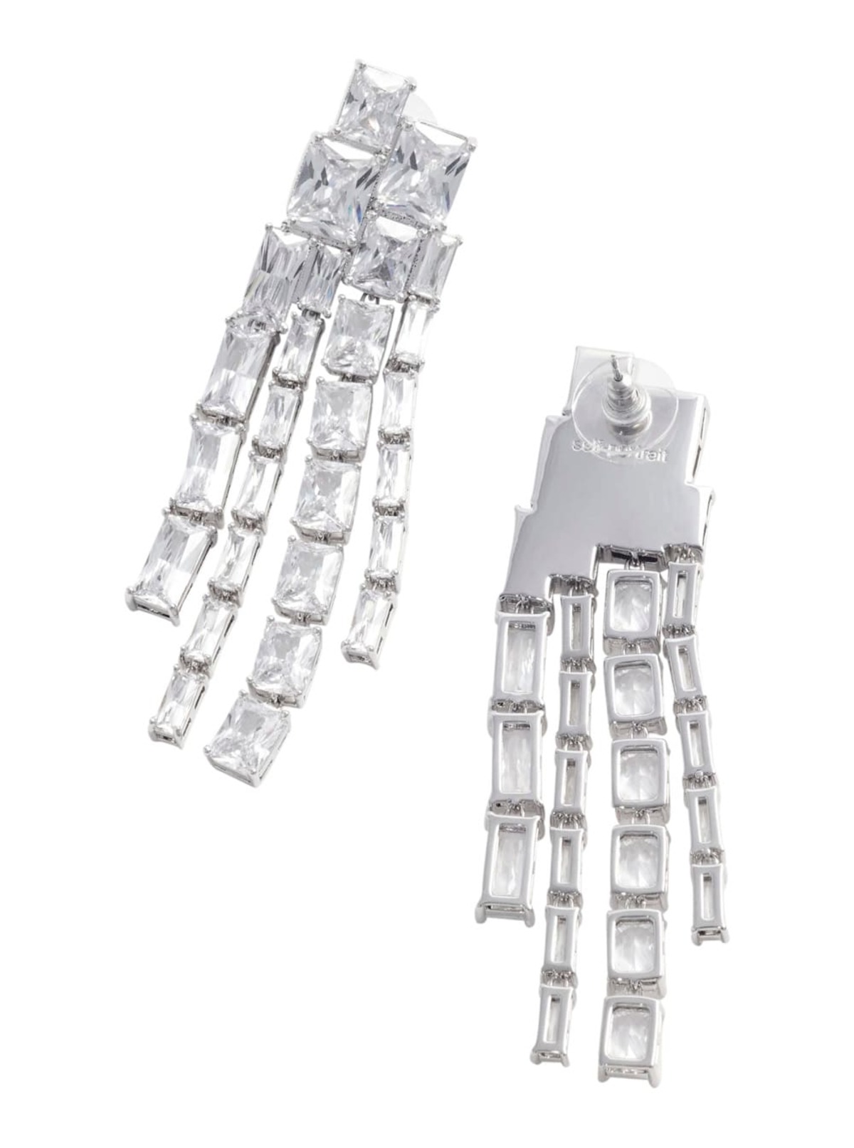 Self-Portrait Square Crystal Dangle Earrings With Crystal Details - Metallic - Image 2 of 2