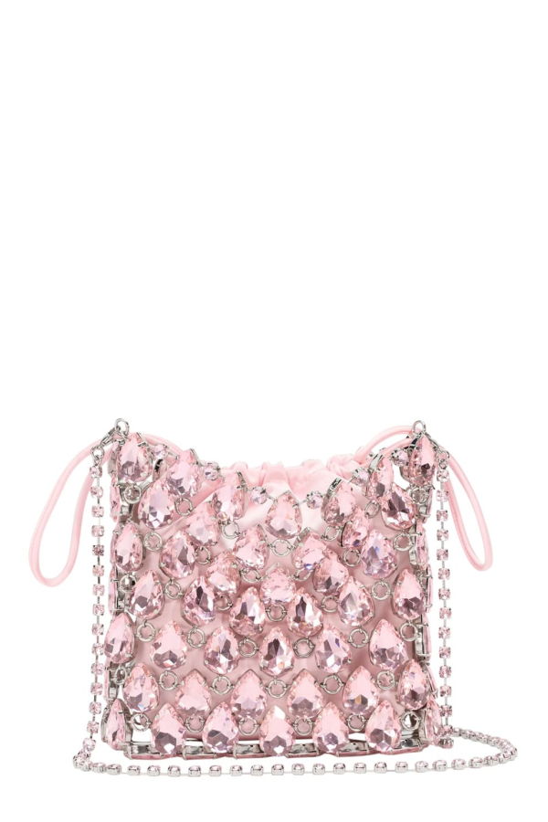 Self-Portrait Crystal Chainmail Mini Bag With Rhinestone Details - Pink